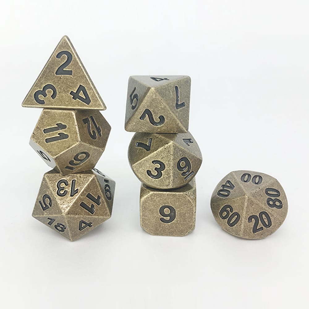 Solid Metal RPG Dice-Antique Gold 1