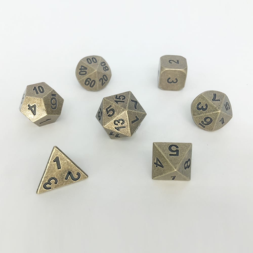 Solid Metal RPG Dice-Antique Gold 2