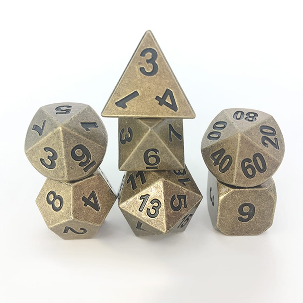 Solid Metal RPG Dice-Antique Gold