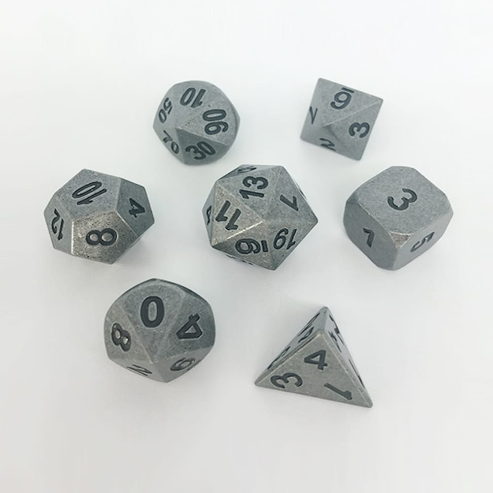 Solid Metal RPG Dice-Antique Silver 2