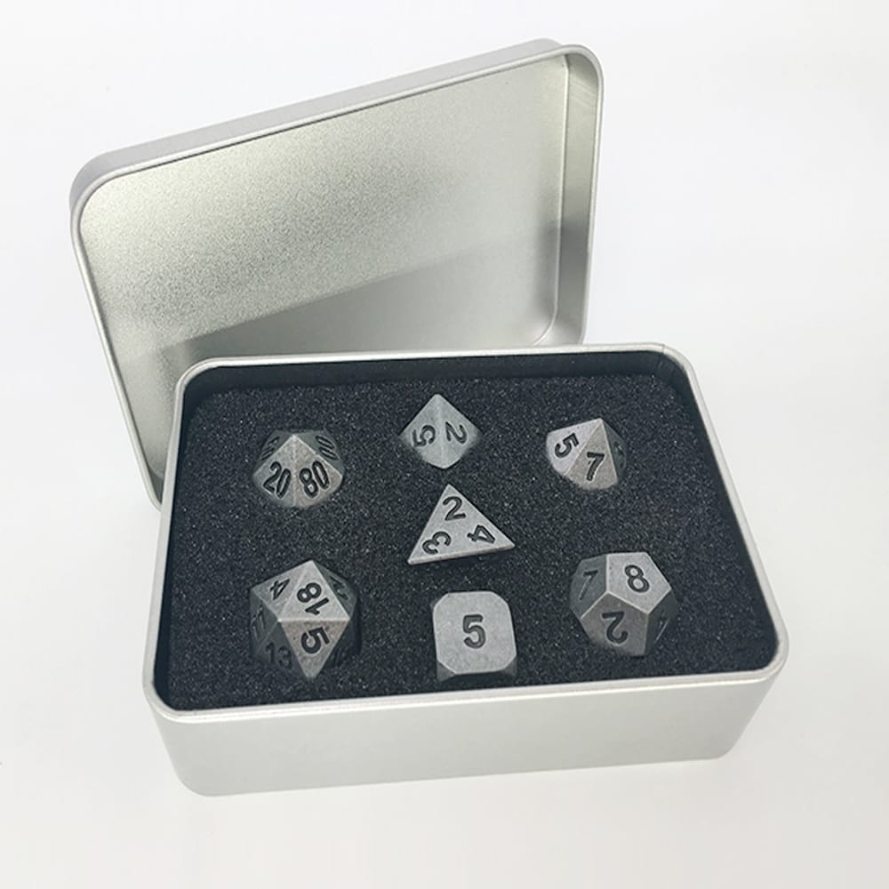 Solid Metal RPG Dice-Antique Silver 3