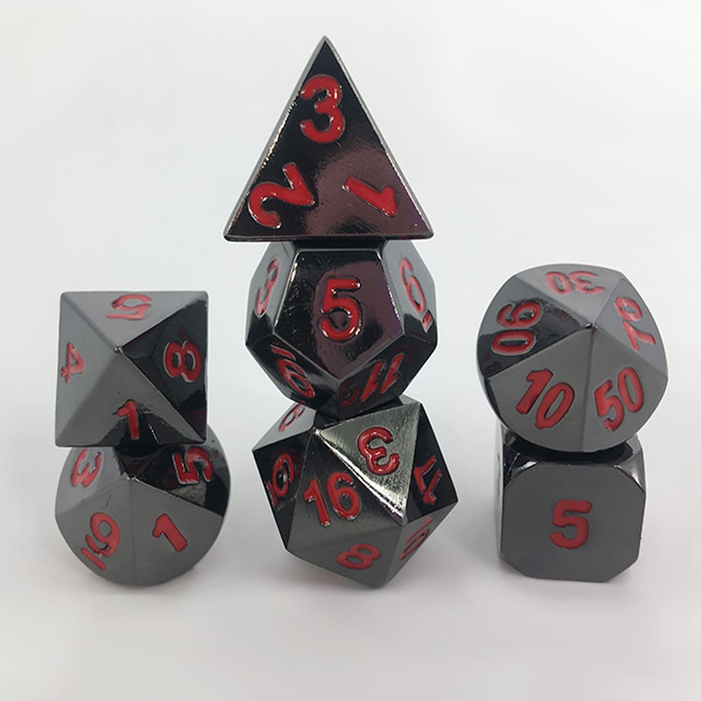 Solid Metal RPG Dice-Black Nickel/RED 1