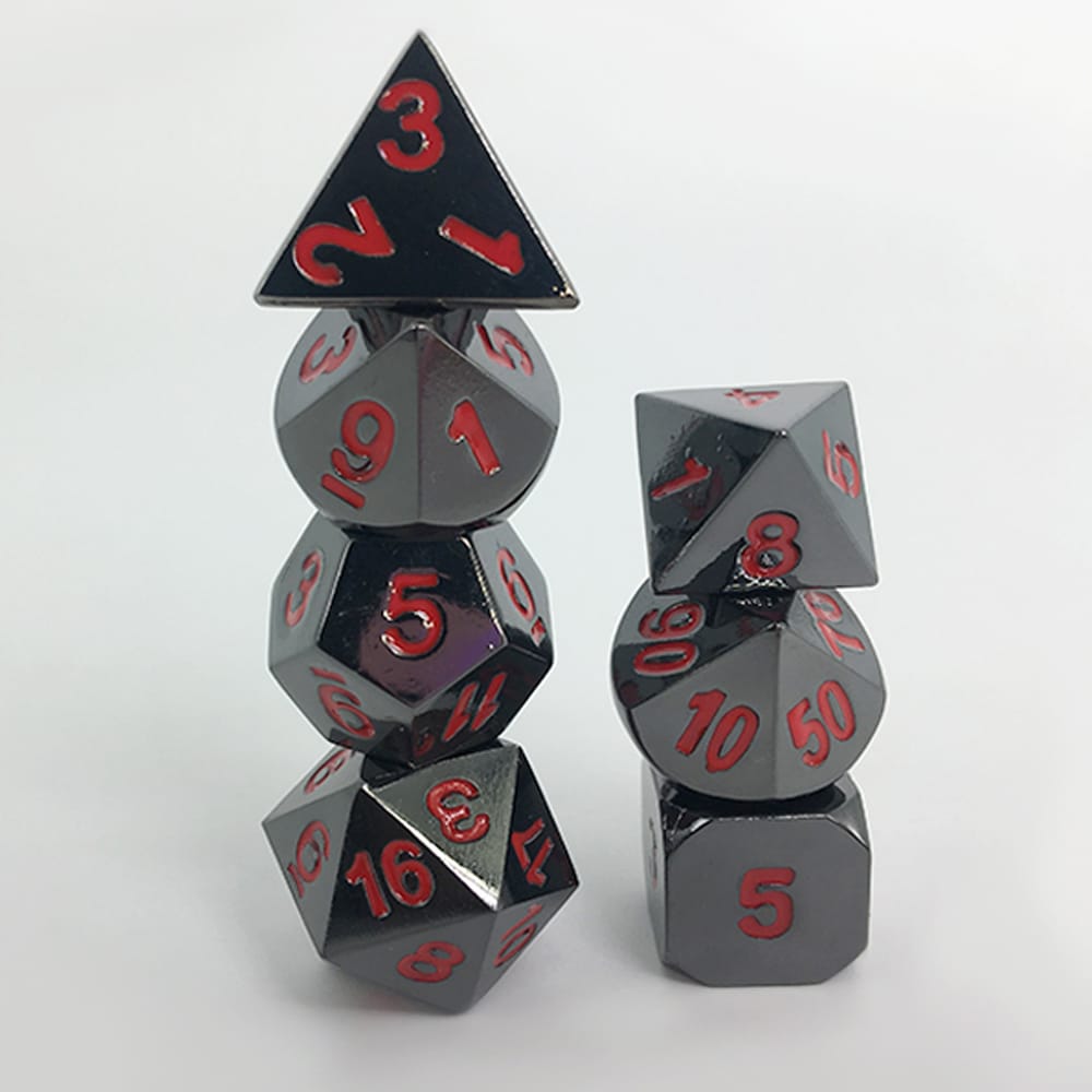 Solid Metal RPG Dice-Black Nickel/RED 2