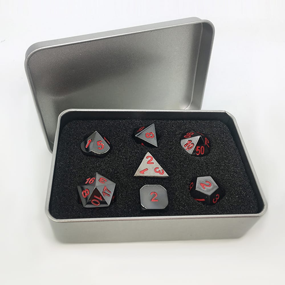 Solid Metal RPG Dice-Black Nickel/RED 3