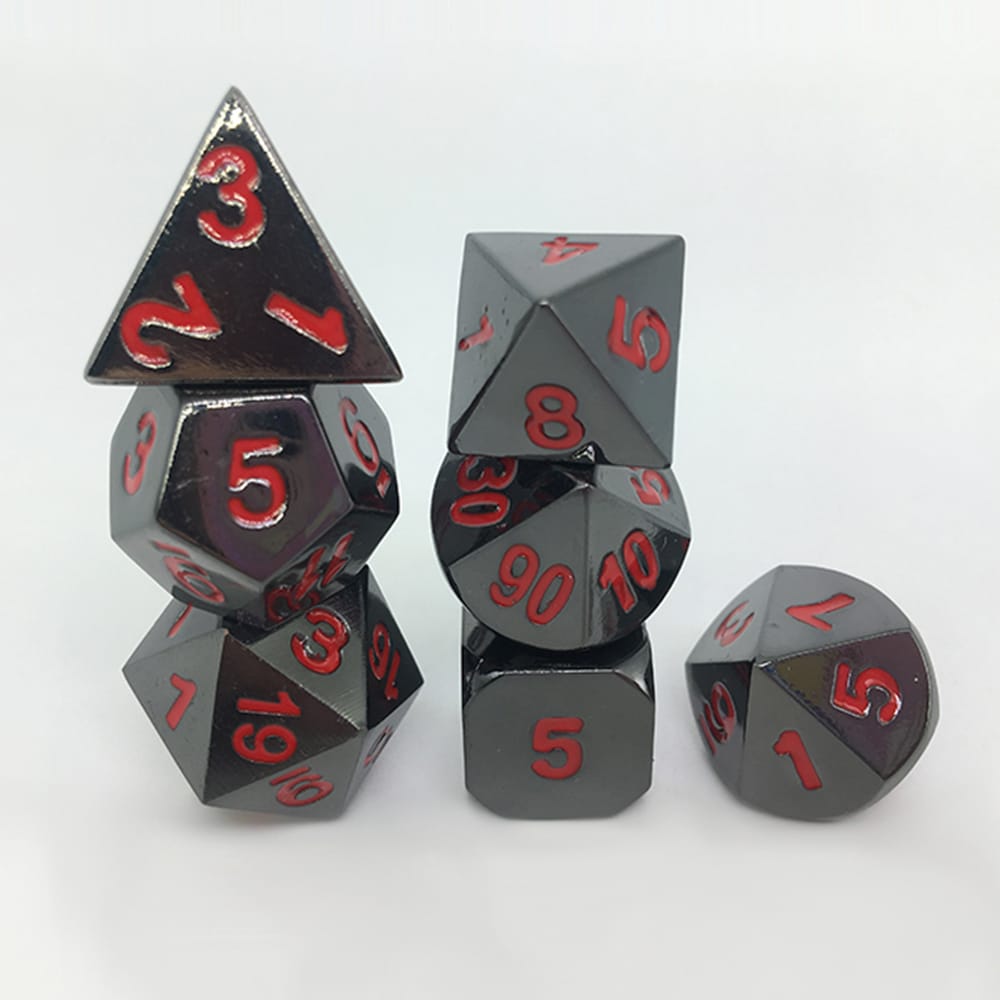 Solid Metal RPG Dice-Black Nickel/RED