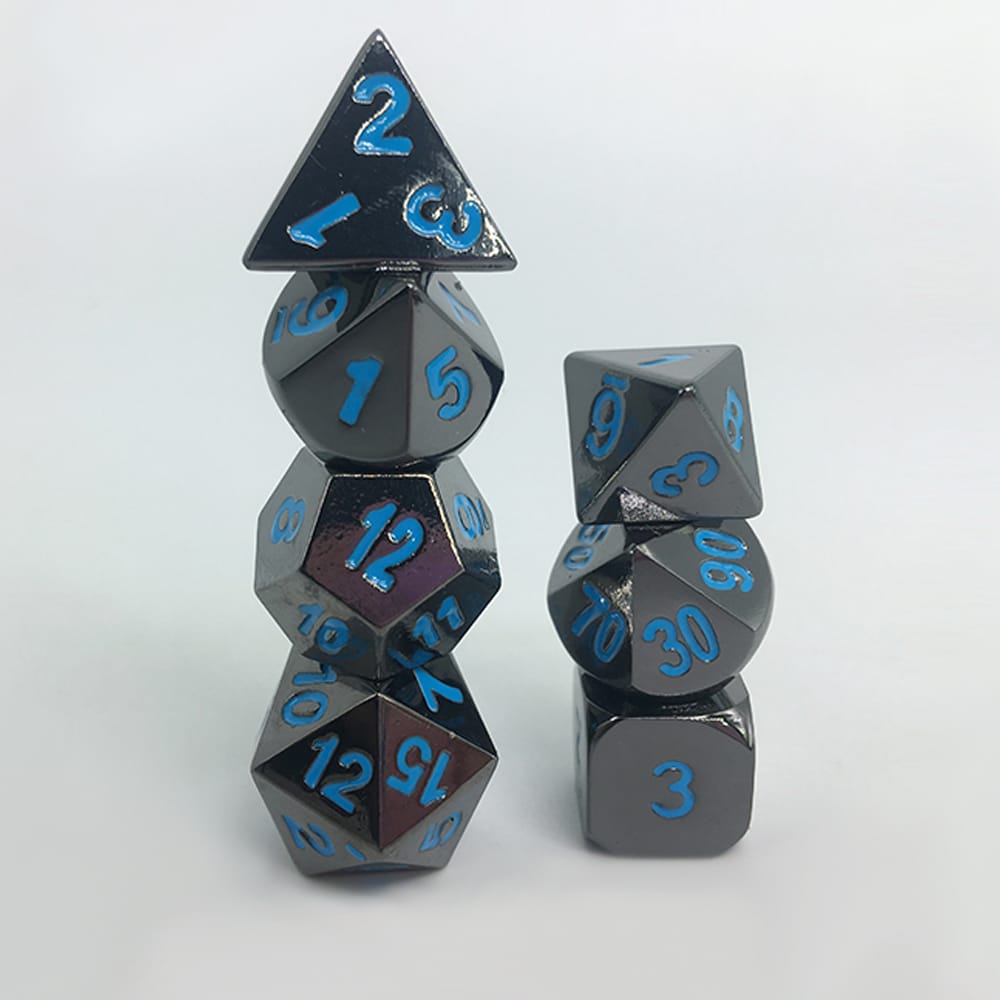 Solid Metal RPG Dice-Black Nickel/Blue 1