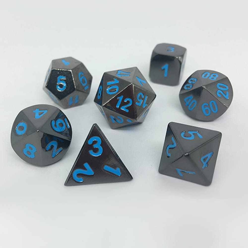 Solid Metal RPG Dice-Black Nickel/Blue 2