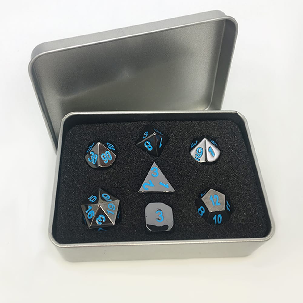 Solid Metal RPG Dice-Black Nickel/Blue 3