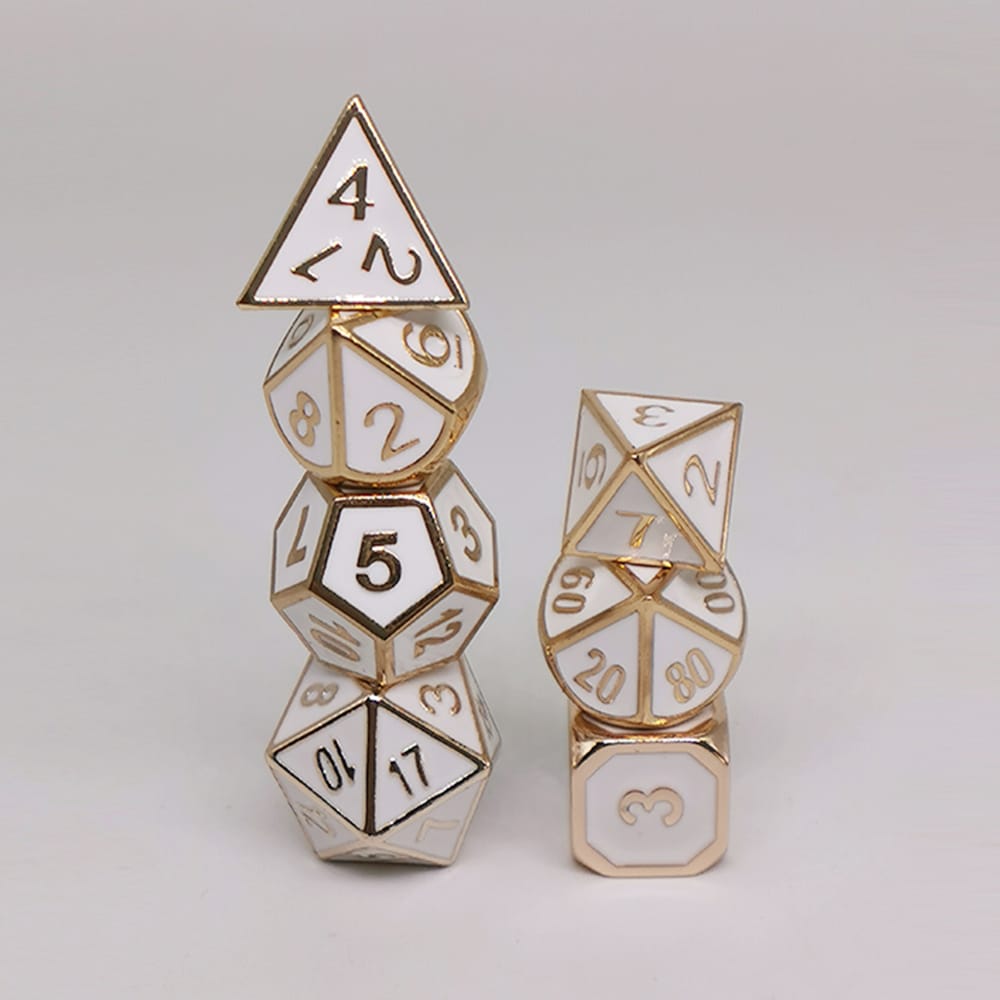 Solid Metal RPG Dice-Colors White/Gold 1