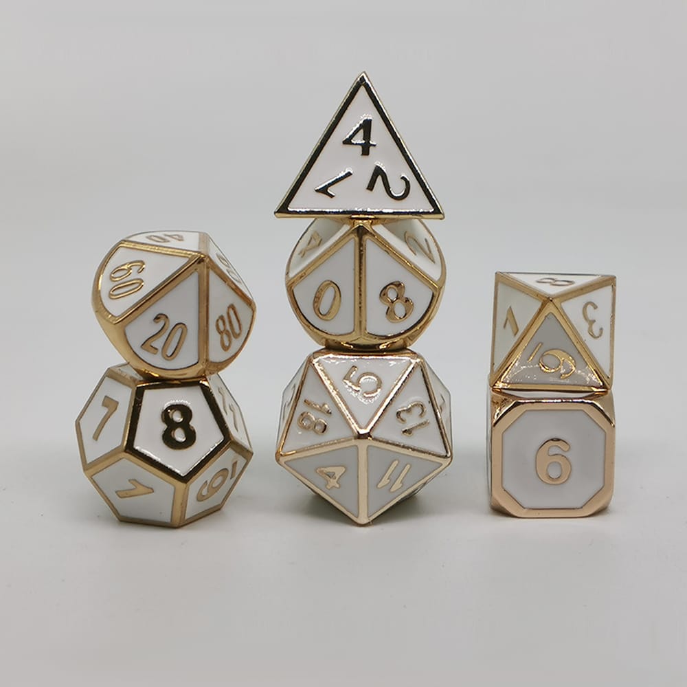 Solid Metal RPG Dice-Colors White/Gold