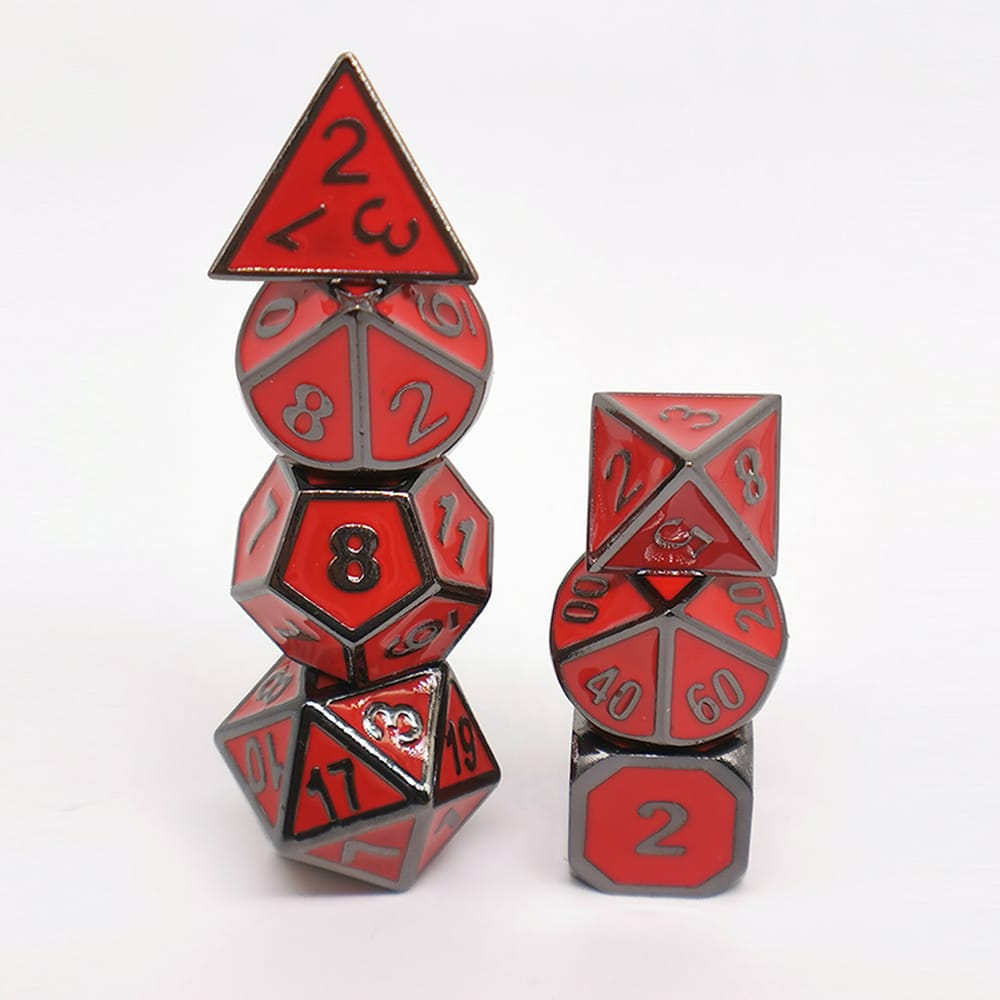 Solid Metal RPG Dice-Colors Red/Black 1