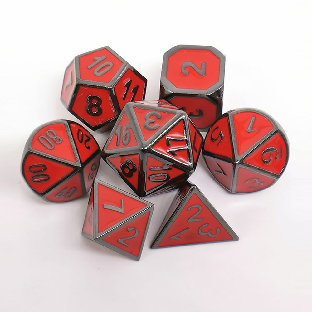 Solid Metal RPG Dice-Colors Red/Black 2