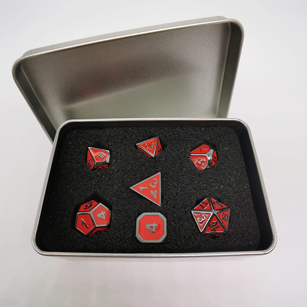 Solid Metal RPG Dice-Colors Red/Black 3