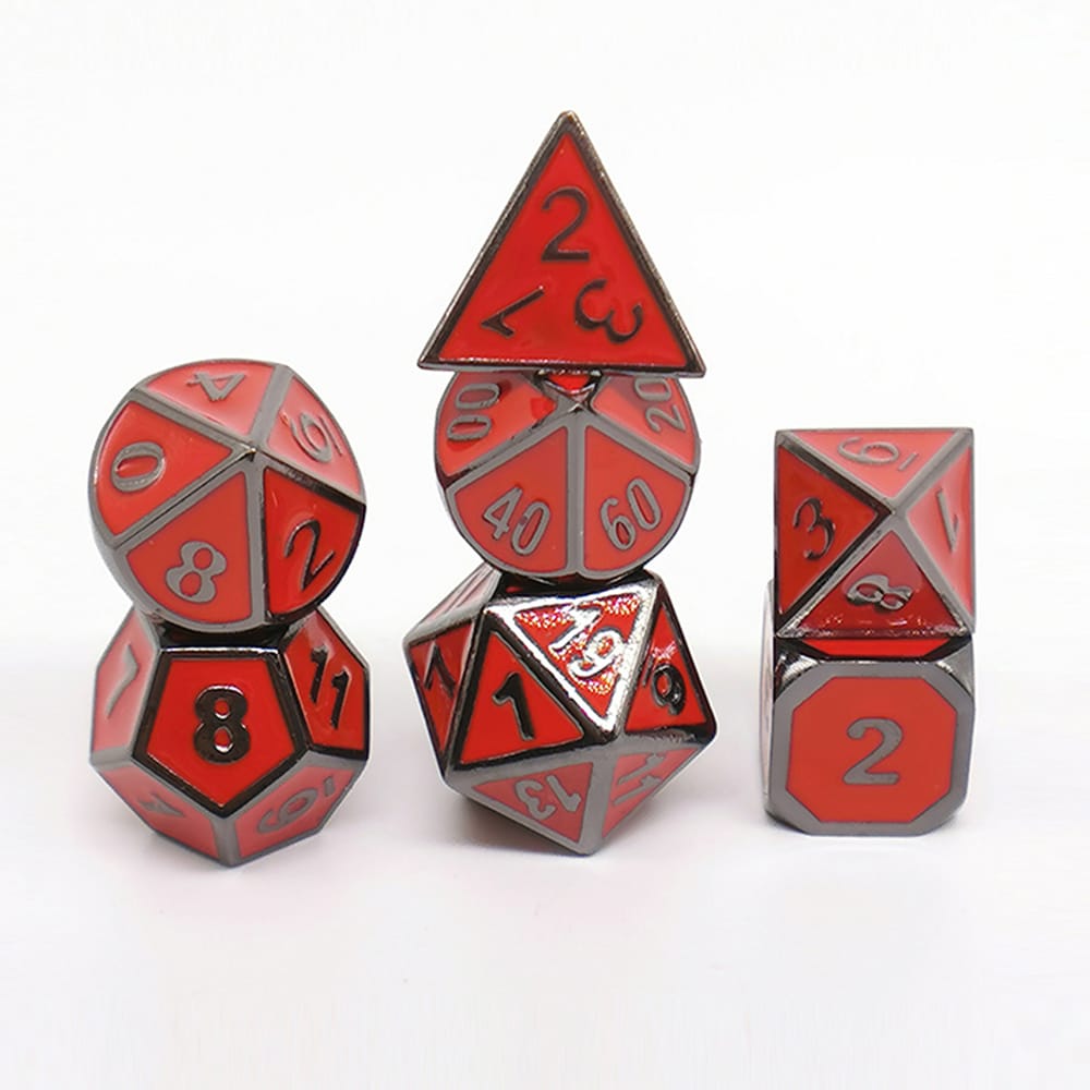 Solid Metal RPG Dice-Colors Red/Black