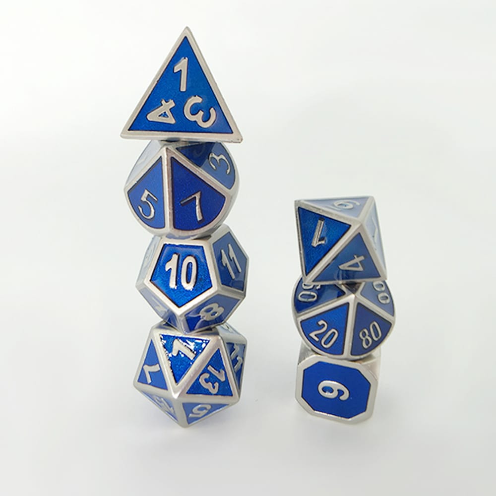 Solid Metal RPG Dice-Colors Blue/Silver 1