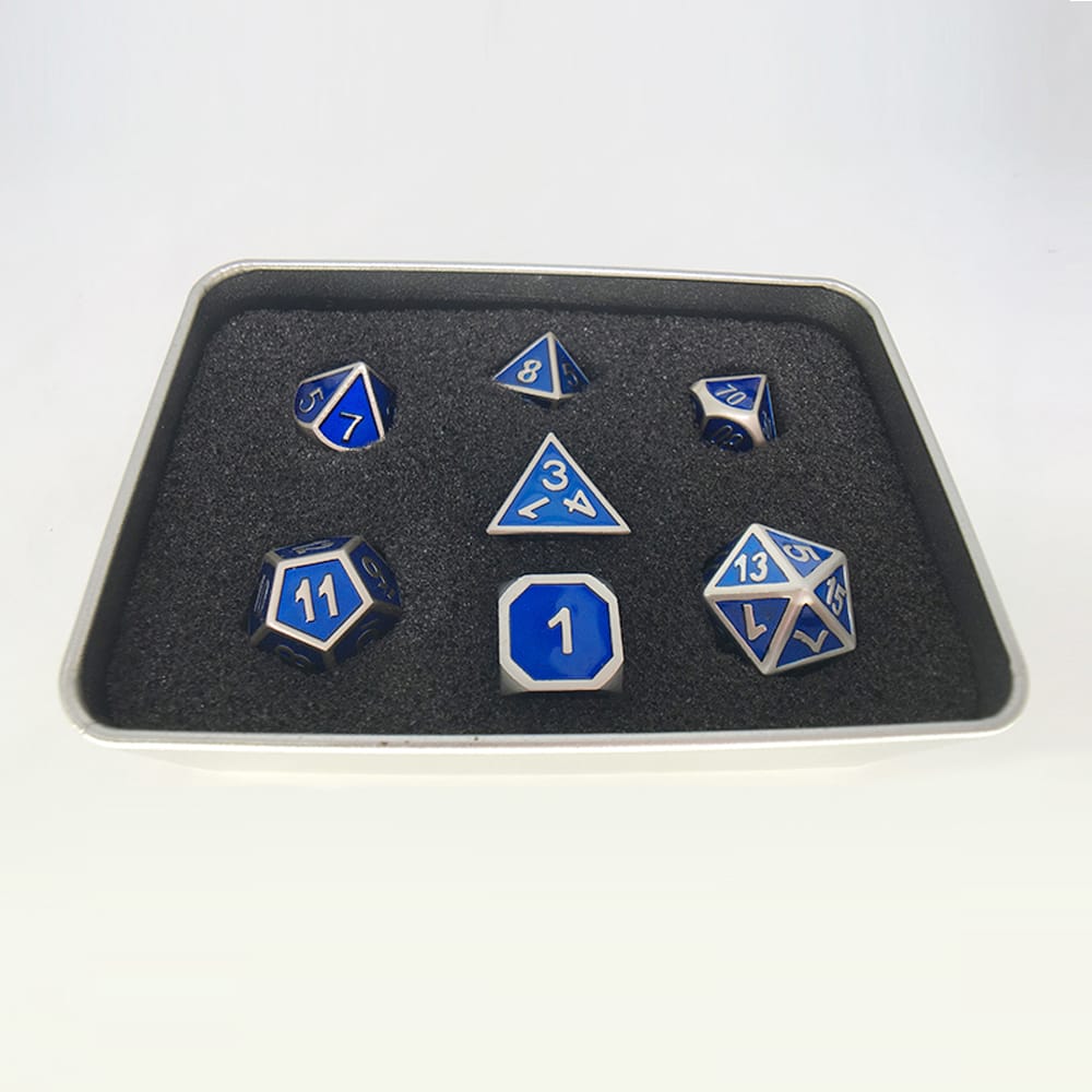 Solid Metal RPG Dice-Colors Blue/Silver 3