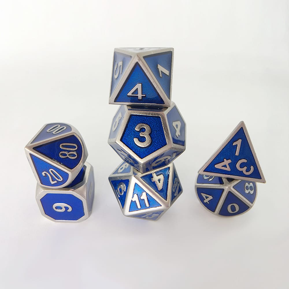 Solid Metal RPG Dice-Colors Blue/Silver