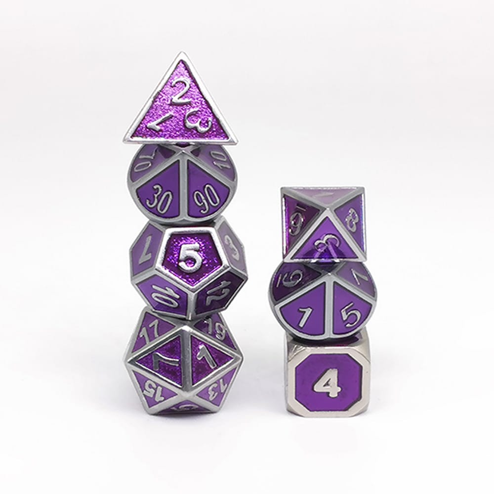 Solid Metal RPG Dice-Colors Purple/Silver 1