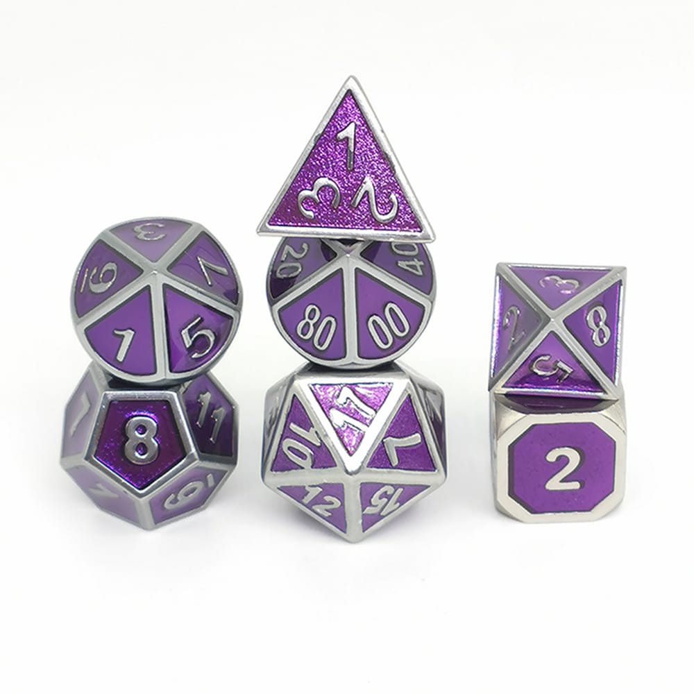 Solid Metal RPG Dice-Colors Purple/Silver