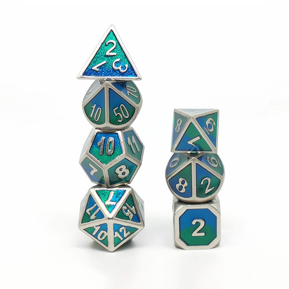 Solid Metal RPG Dice-Mixing color Blue/Green 2